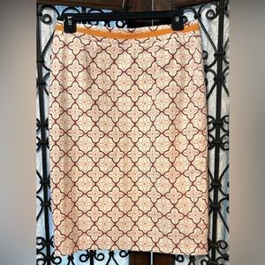 Boden Geometric Trellis Modern Pencil Skirt - Peach/Pink/Brown